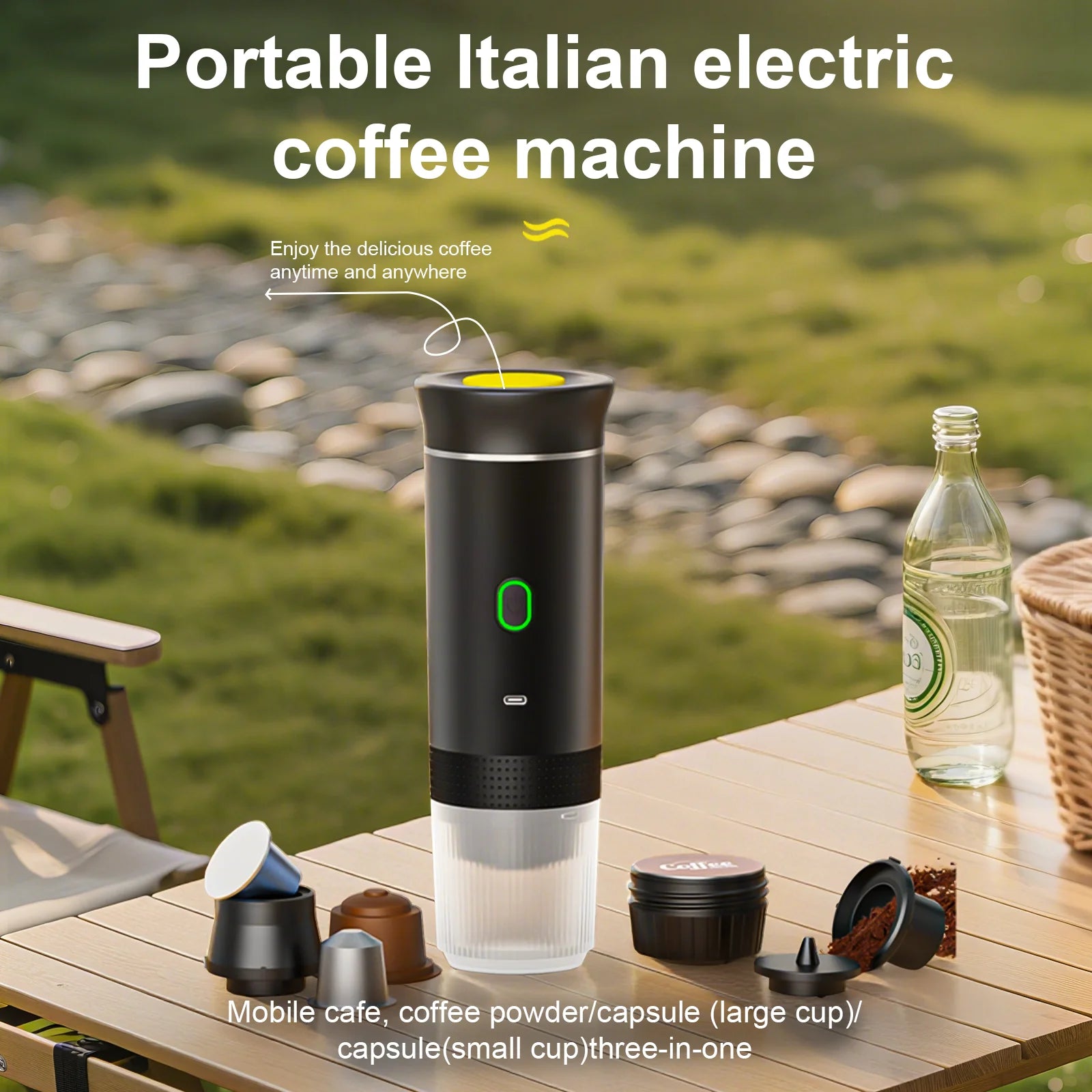 Experience Barista-Quality Espresso Anywhere with the Ultimate 3-In-1 Travel Espresso Maker - Self-Heating, USB-C Powered, 20 Bar Pressure, Perfect for Your Adventures!