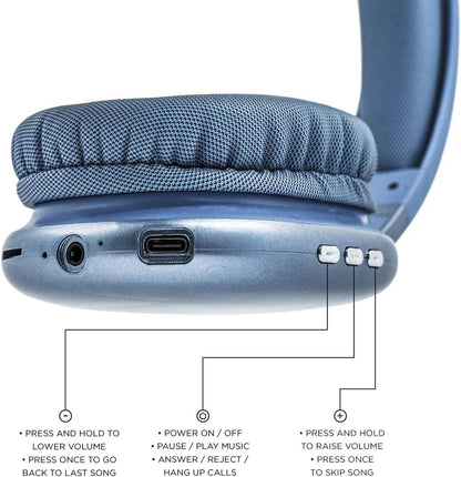 Experience Unmatched Sound Quality with iJoy Ultra Wireless Over-Ear Bluetooth Headphones - Noise Cancelling, Foldable Design, and Built-in Mic in Stylish Blue