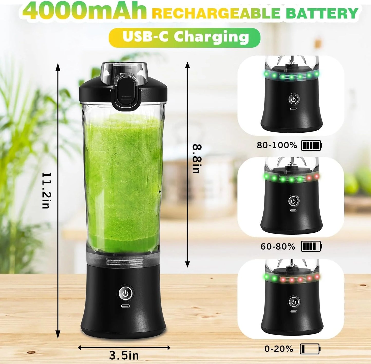 Ultimate Portable Blender with Insulated Carrying Case & Recipe Book - 20 oz Electric Protein Shaker for Smoothies and Shakes, USB-C Rechargeable Travel Lid