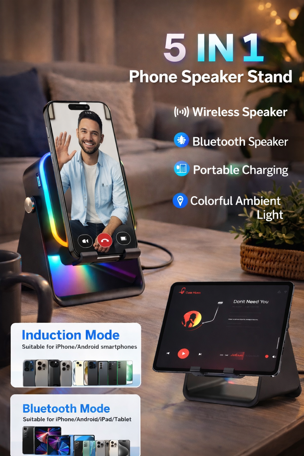 No buttons. No cables. Just drop your phone and play.