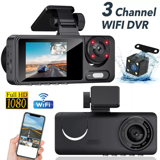 Experience Ultimate Protection with the 1080P Triple Lens Dash Cam - Full HD Car Camera with Night Vision, Loop Recording, and 24-Hour Parking Mode