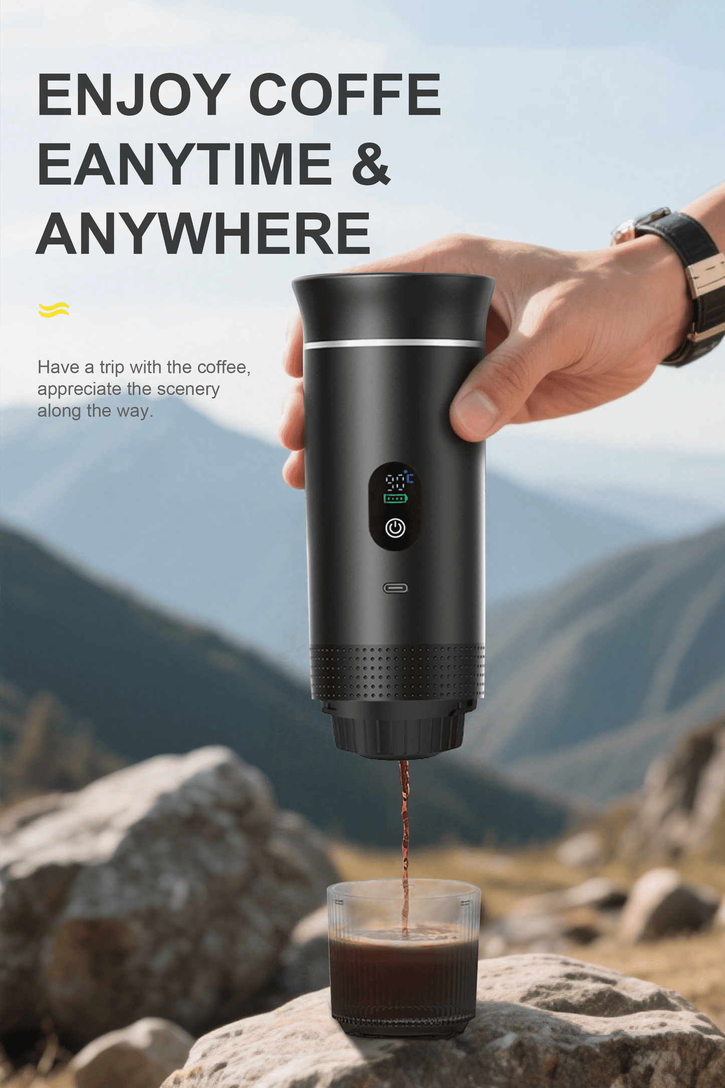 Experience Barista-Quality Espresso Anywhere with the Ultimate 3-In-1 Travel Espresso Maker - Self-Heating, USB-C Powered, 20 Bar Pressure, Perfect for Your Adventures!