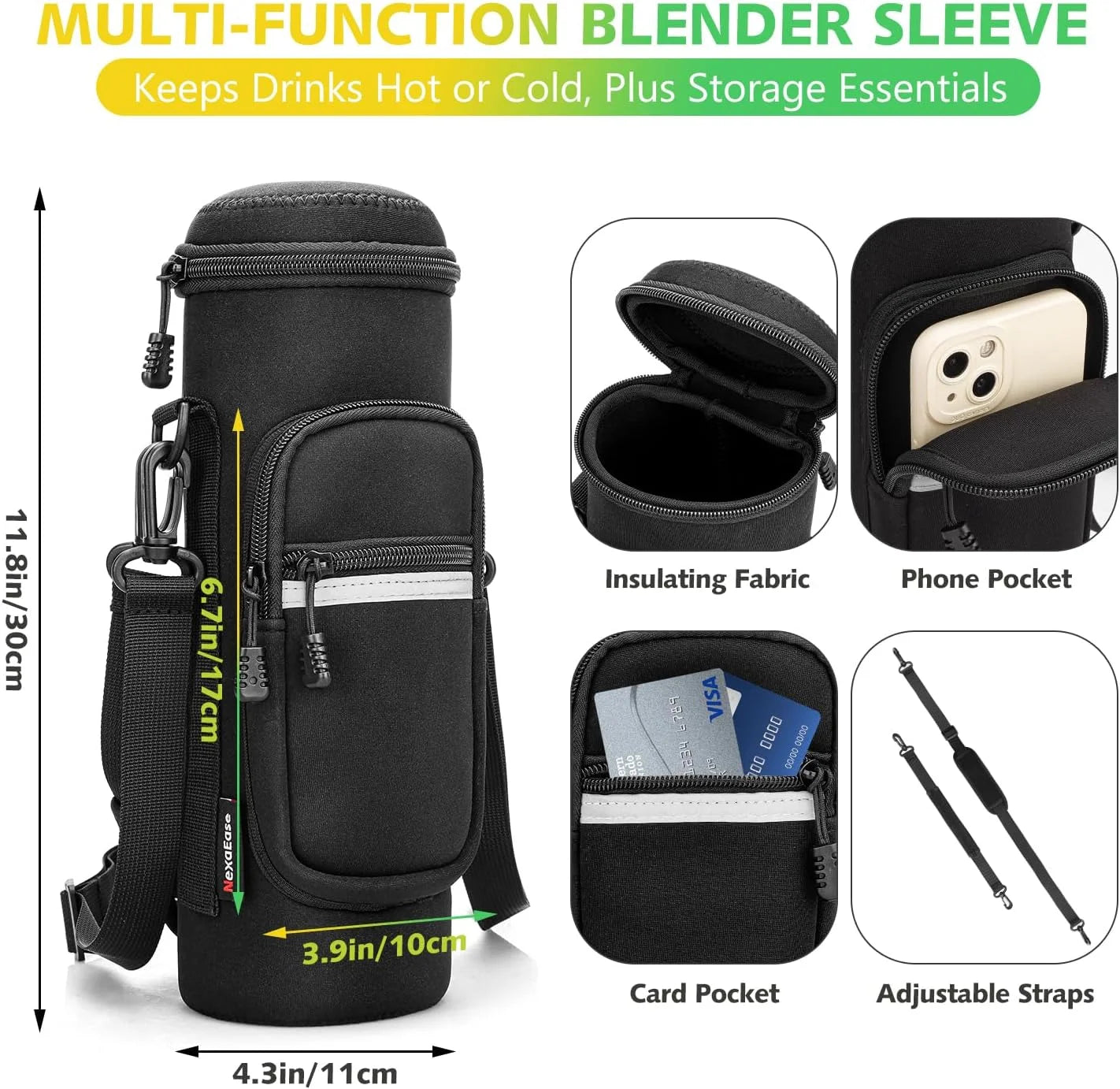 Ultimate Portable Blender with Insulated Carrying Case & Recipe Book - 20 oz Electric Protein Shaker for Smoothies and Shakes, USB-C Rechargeable Travel Lid