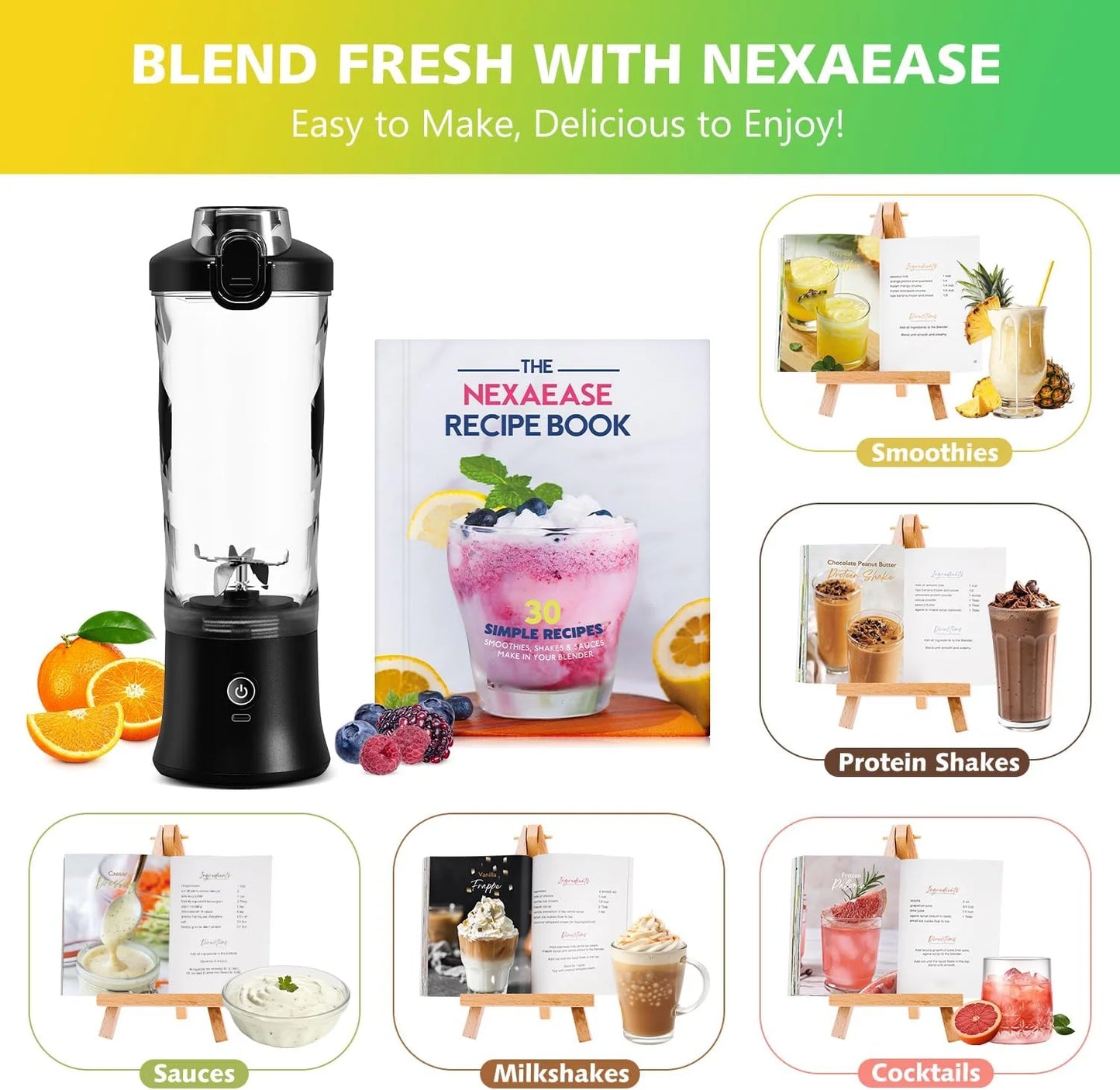 Ultimate Portable Blender with Insulated Carrying Case & Recipe Book - 20 oz Electric Protein Shaker for Smoothies and Shakes, USB-C Rechargeable Travel Lid