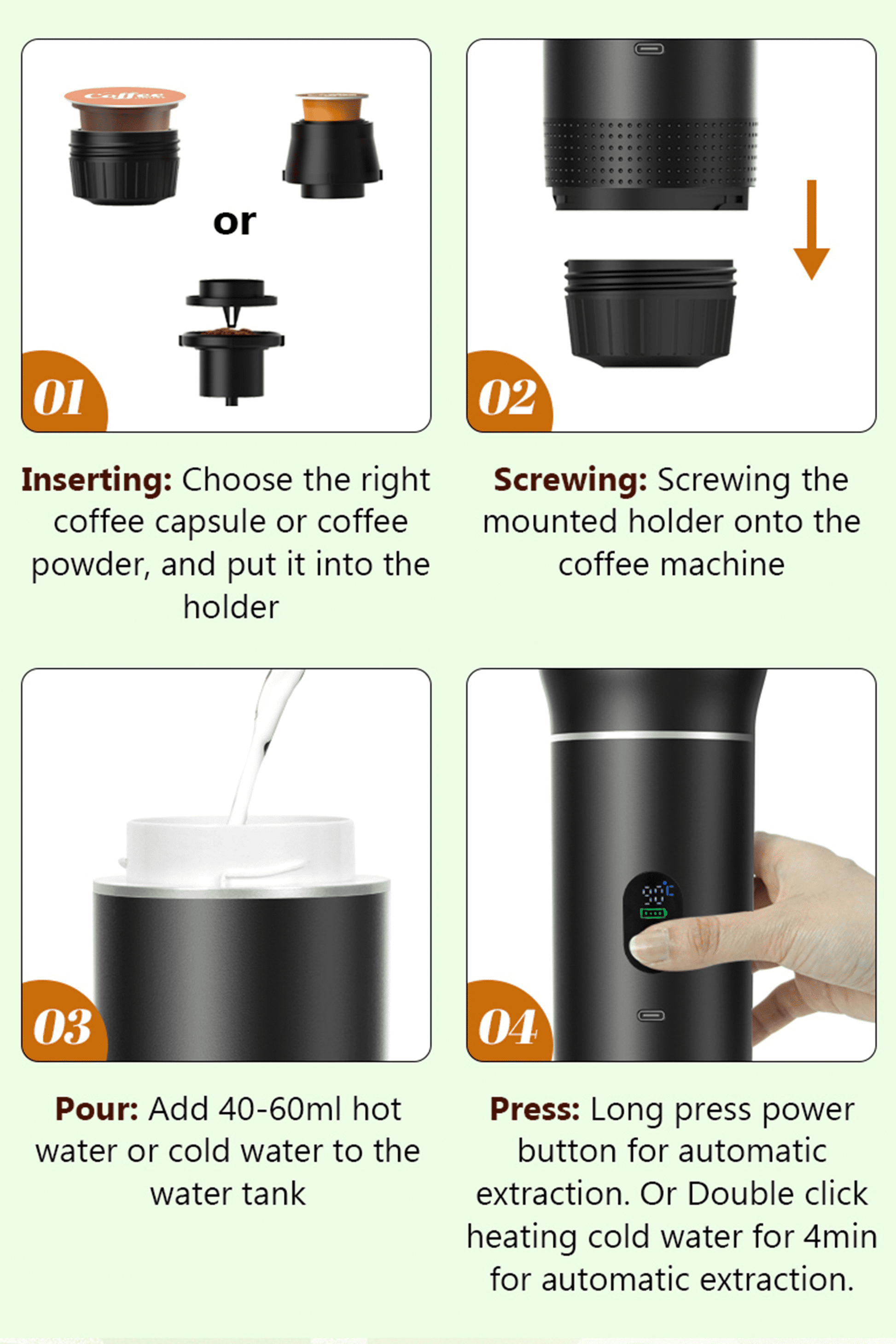 Experience Barista-Quality Espresso Anywhere with the Ultimate 3-In-1 Travel Espresso Maker - Self-Heating, USB-C Powered, 20 Bar Pressure, Perfect for Your Adventures!