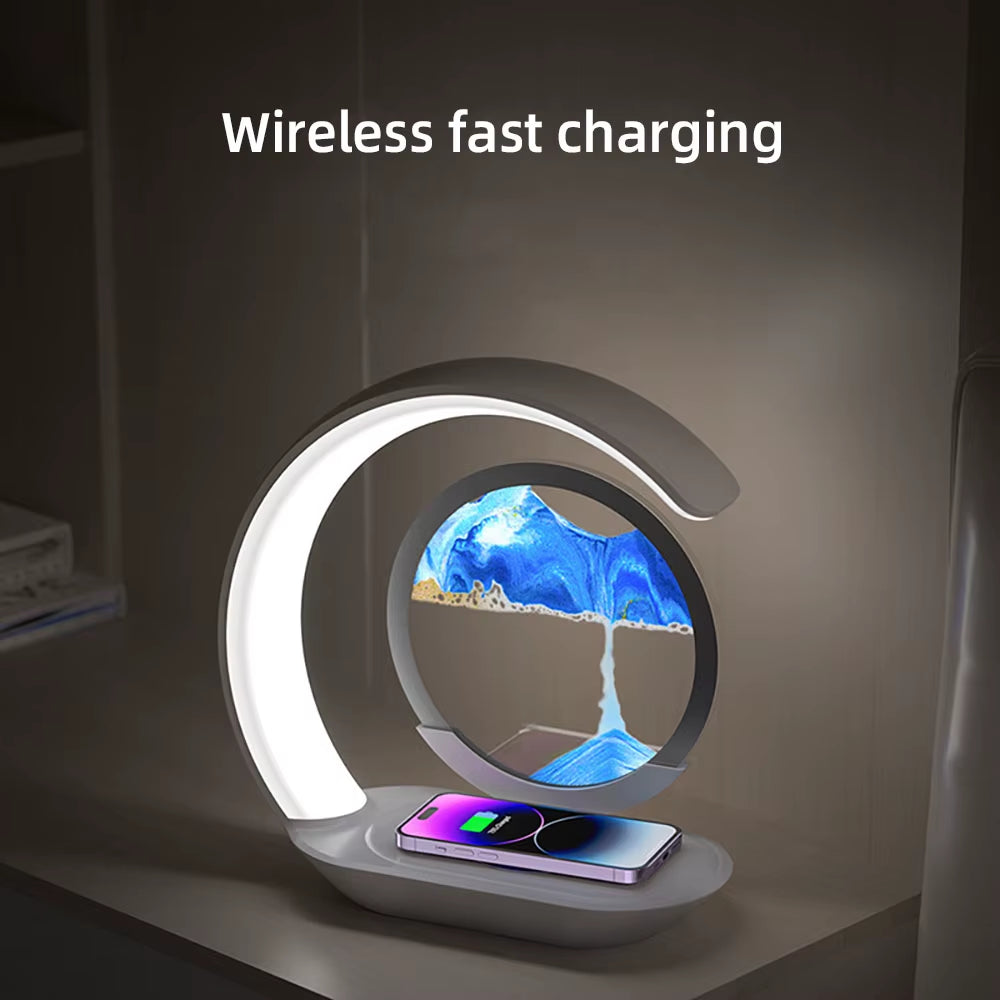 Elevate Your Space with the 15W Fast Wireless Charger & Quicksand Night Lamp - Perfect for iPhone 16 Pro Max!