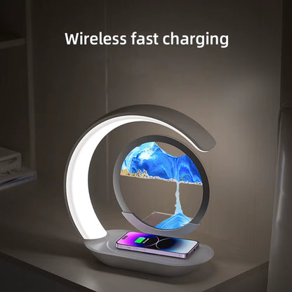 Elevate Your Space with the 15W Fast Wireless Charger & Quicksand Night Lamp - Perfect for iPhone 16 Pro Max!