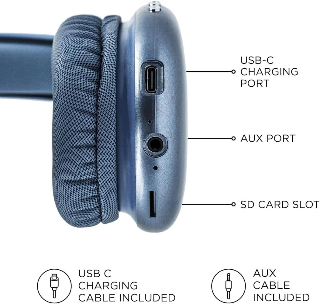 Experience Unmatched Sound Quality with iJoy Ultra Wireless Over-Ear Bluetooth Headphones - Noise Cancelling, Foldable Design, and Built-in Mic in Stylish Blue