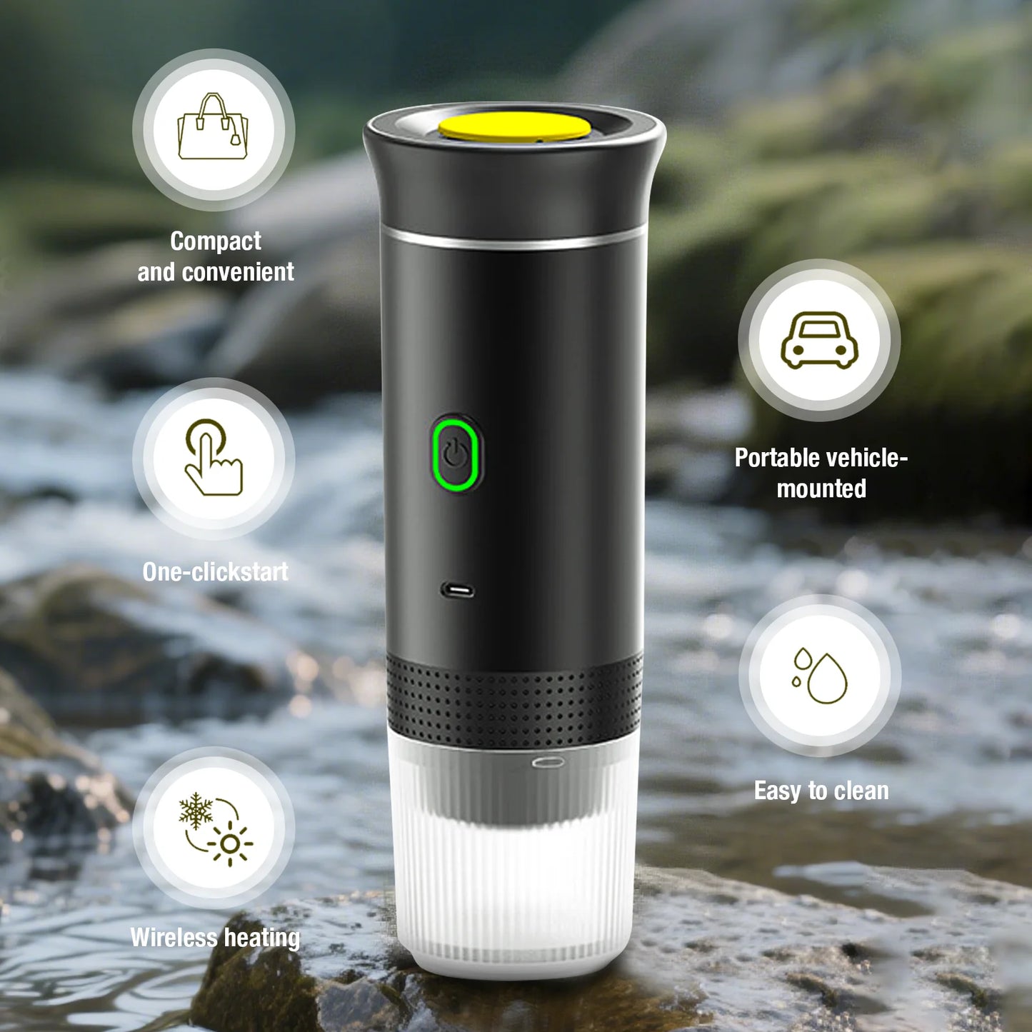 Experience Barista-Quality Espresso Anywhere with the Ultimate 3-In-1 Travel Espresso Maker - Self-Heating, USB-C Powered, 20 Bar Pressure, Perfect for Your Adventures!