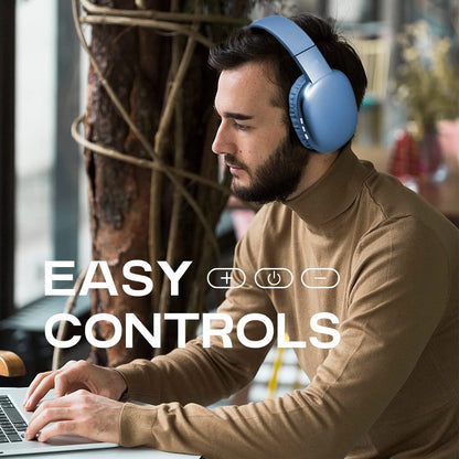 Experience Unmatched Sound Quality with iJoy Ultra Wireless Over-Ear Bluetooth Headphones - Noise Cancelling, Foldable Design, and Built-in Mic in Stylish Blue